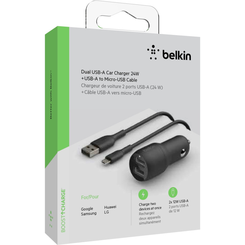 Kit Chargeur Allume-Cigare BELKIN 2 Ports USB avec Câble MicroUSB 24W — Belkin · Smarty Paris 18e